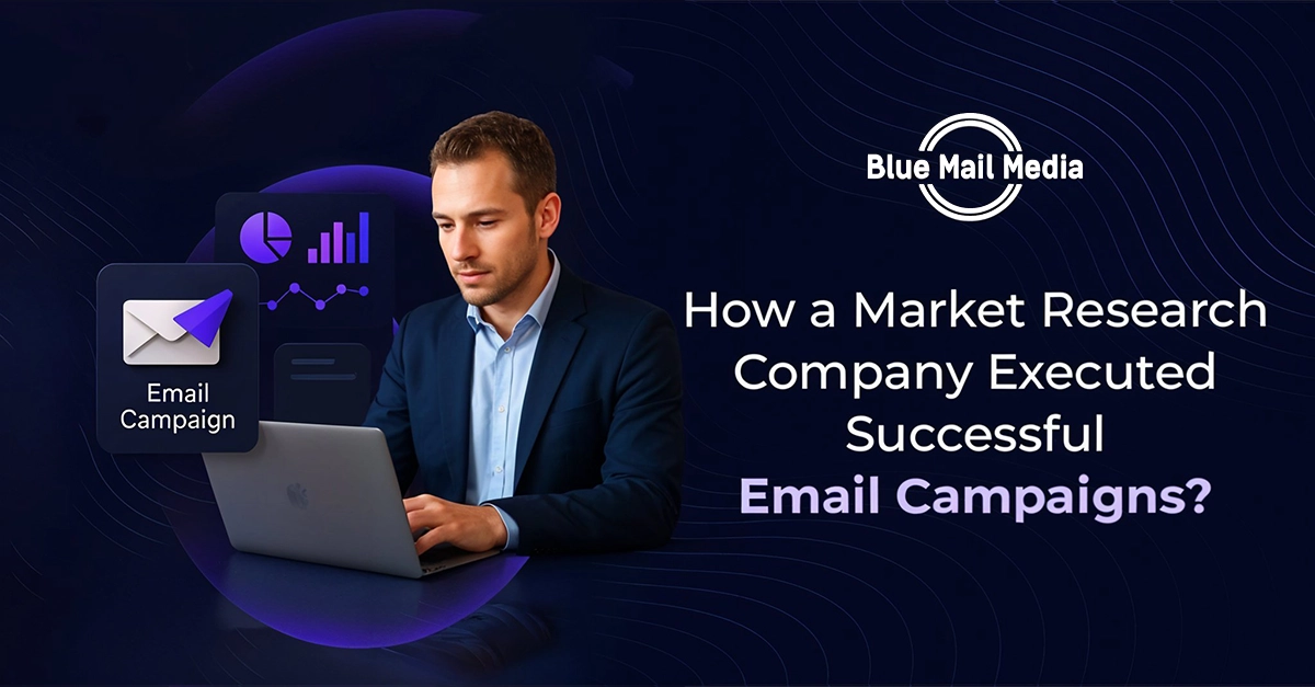How did Blue Mail Media’s email marketing service and high-quality database help a market research company roll out successful email campaigns?